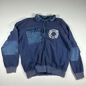 Vintage 90s Men’s Quarter Zip Pullover LA County Firefighter 3XL Distressed